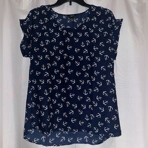Navy blue blouse with white anchors size small